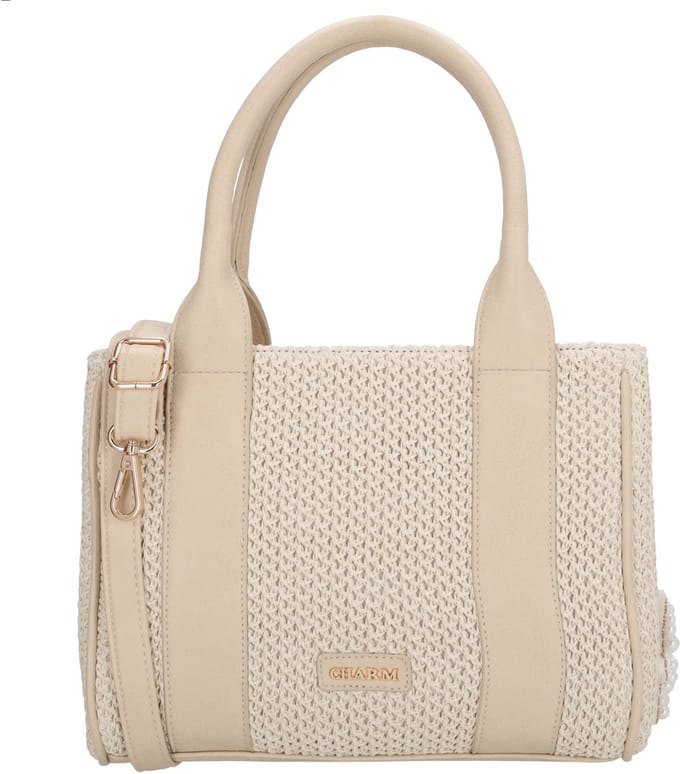 Charm London Capri Handtas - Schoudertas - Rietlook - Gestreept - Bag Charm - Beige