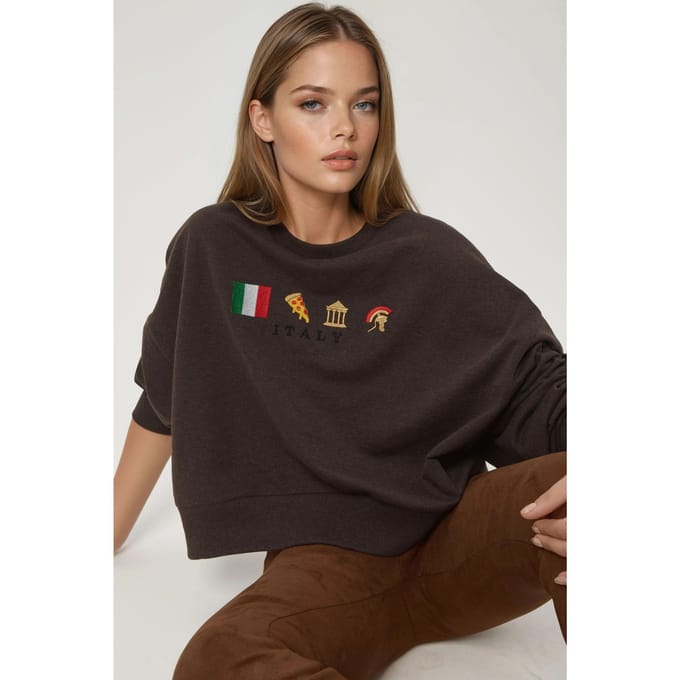 Geborduurd Crewneck Katoenen Verhoogd Sweatshirt