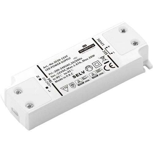 Dehner Elektronik SE 20-12VF (12VDC) LED-transformator, LED-driver Constante spanning 20 W 1.67 A 12 V/DC Geschikt voor meubels, Overbelastingsbescherming,
