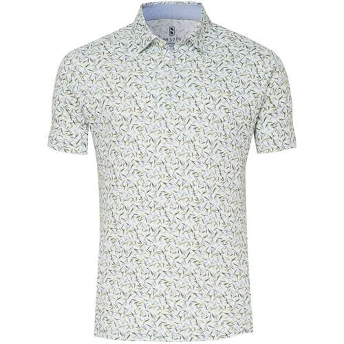 Desoto Polo Allover Pointed Leaves Pattern Groen-Blauw / male