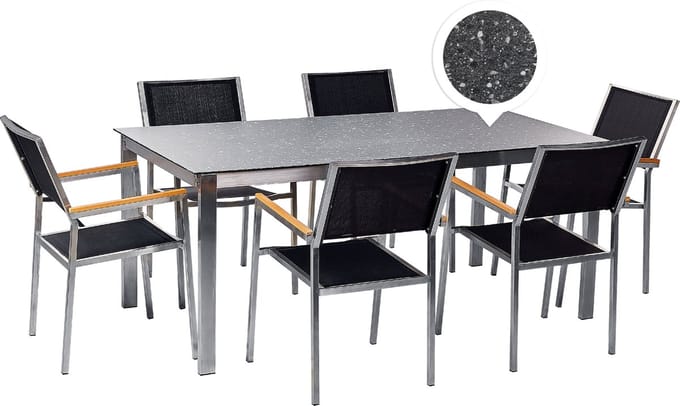 COSOLETO/GROSSETO - Tuinset 6 persoons - Zwart - Graniet/Glas