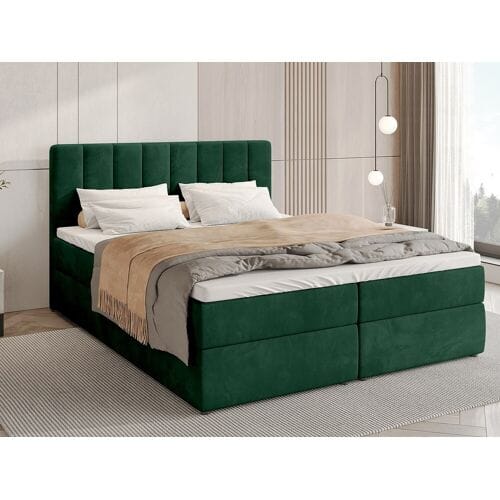 BroMARKT Boxspringbed met hoofdeinde, matras en dekmatras - DENVER - 160x200 - groente