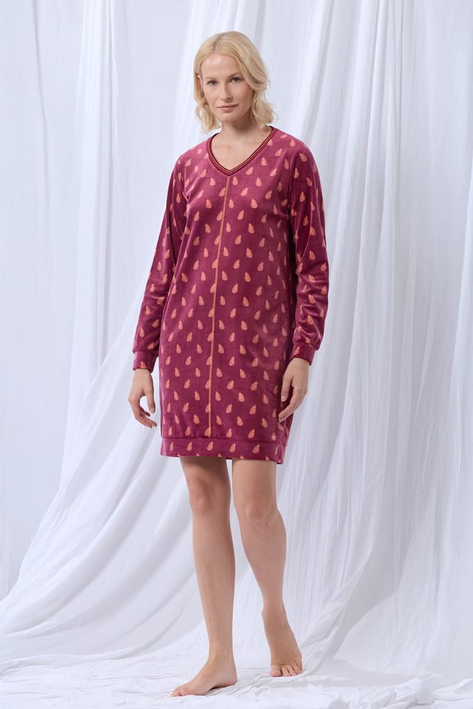 Lords & Lilies Homewear Jurk Wijnrood Met Blaadje M