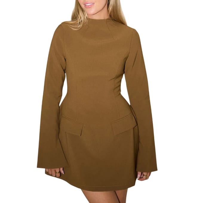 Odd Muse Dames Flared Lange Mouw Mini Jurk (Olijf)