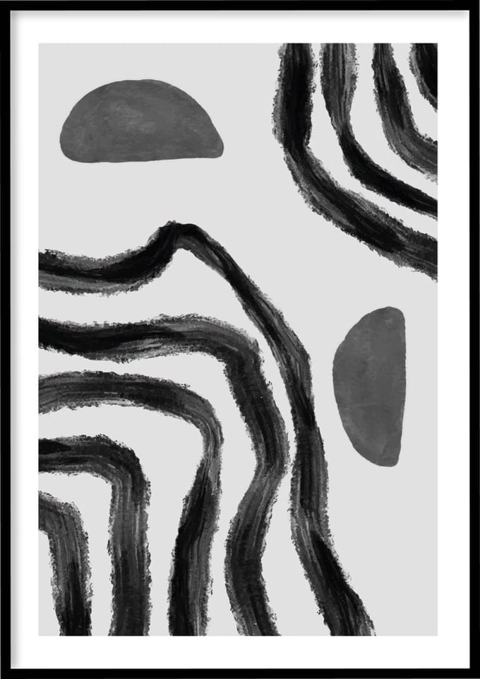 Poster Abstract Lines And Semicircle - 30x40 cm - Abstracte poster - Exclusief fotolijst – WALLLL