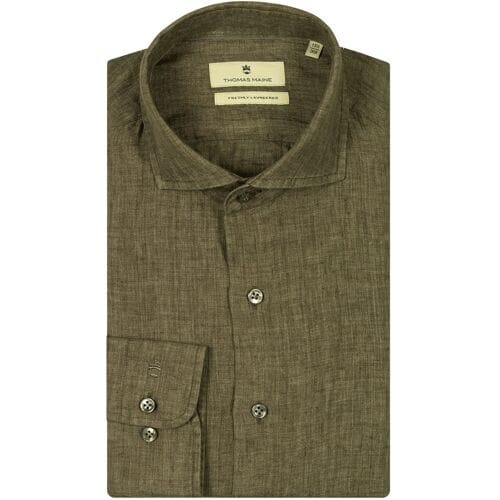 Thomas Maine Overhemd Roma Modern Kent Linnen Délavé Olive / male