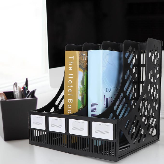 Documentenhouder met 4 vakken, bureau-organizer, kantoorartikelen black