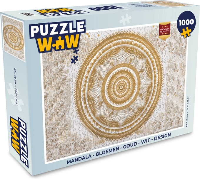 Puzzel Mandala - Bloemen - Goud - Wit - Design - Legpuzzel - Puzzel 1000 stukjes volwassenen