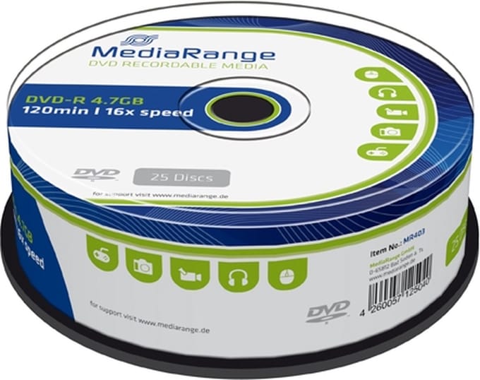 DVD-R MediaRange 4.7GB|120min 16x speed | 25 stuks