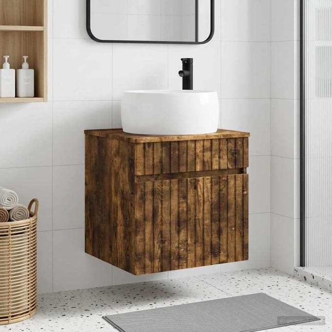 vidaXL - Wandgemonteerde - wastafelmeubel - Gerookt - eiken - 49 - x - 44,5 - x - 66 - cm