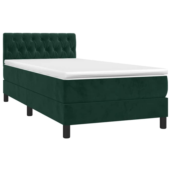 vidaXL - Boxspring - met - matras - en - LED - fluweel - donkergroen - 90x190 - cm