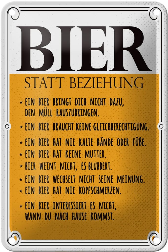 Blechschild Spruch 12x18 cm Bier statt Beziehung 8 Gründe Deko Schild