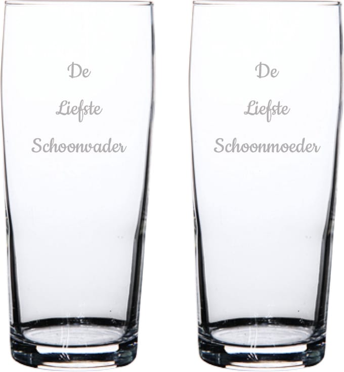 Gegraveerde bierfluitje 19cl De Liefste Schoonvader-De Liefste Schoonmoeder