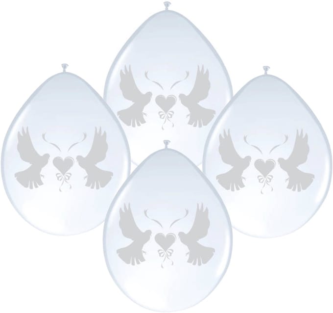 Folat Ballonnen - 8x stuks - wit - met duifjes - bruiloft versiering - feestartikelen
