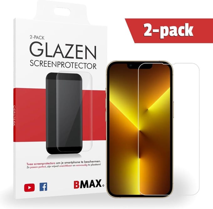 2-pack BMAX geschikt voor iPhone 13 Pro Screenprotector van gehard glas - Apple screenprotectors - Telefoonaccessoires - Telefonie & Accessoires - Beschermglas - Glas screenprotectors