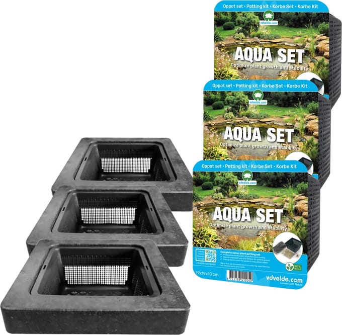 vdvelde.com - Drijfring voor vijver met AQUA SET 25 cm - 3 stuks - Drijvend planteneiland compleetset voor waterplanten - Direct beplantbaar incl. substraat en meststof