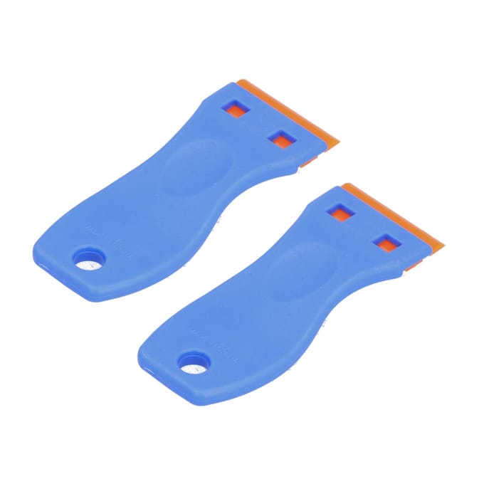 Lot de 2 grattoirs à lame en plastique, grattoirs de nettoyage multifonctionnels pour autocollants de vitres de voiture blue