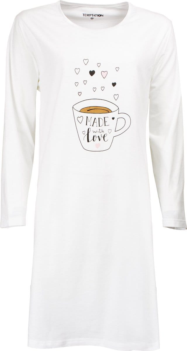 Temptation Dames Bigshirt - Made with Love Print - Wit - Maat M