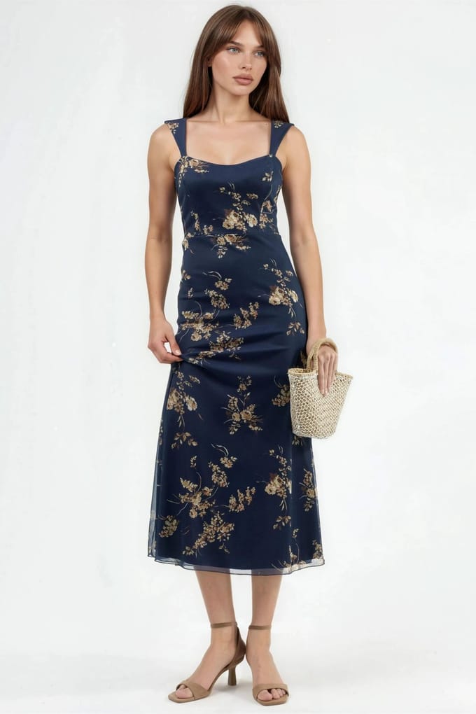 Bloemen Midi-jurk met Hartkraag