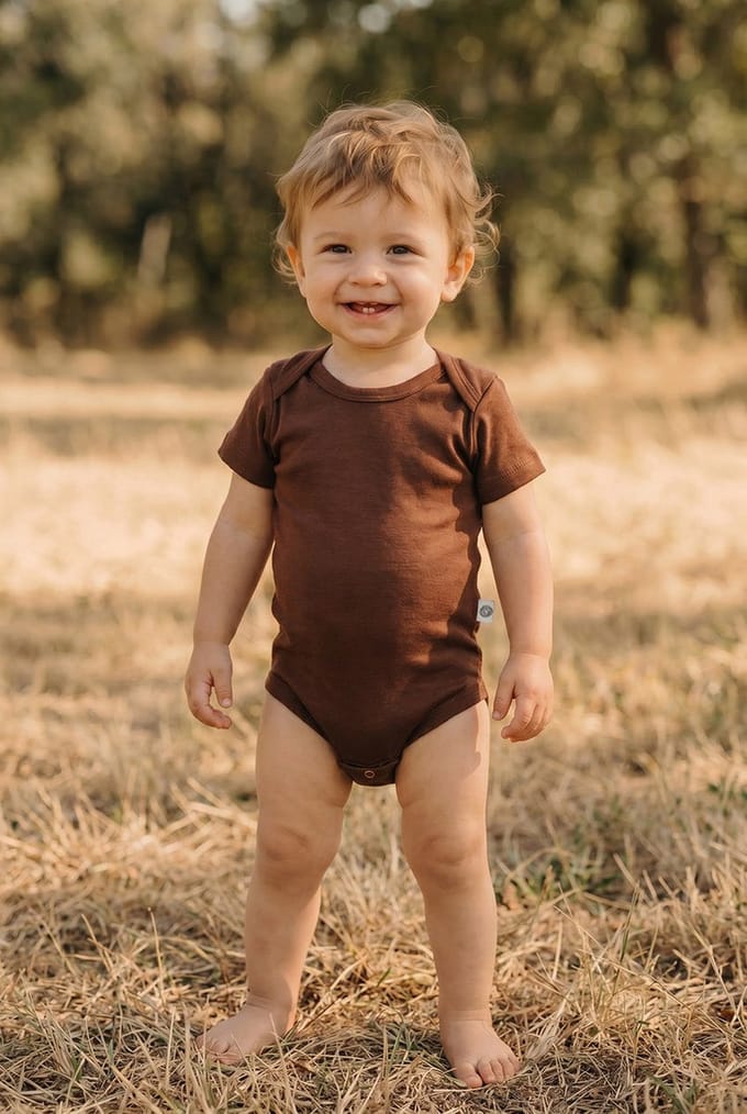 Wollen Romper korte mouwen – Merinowol - Cinnamon 92