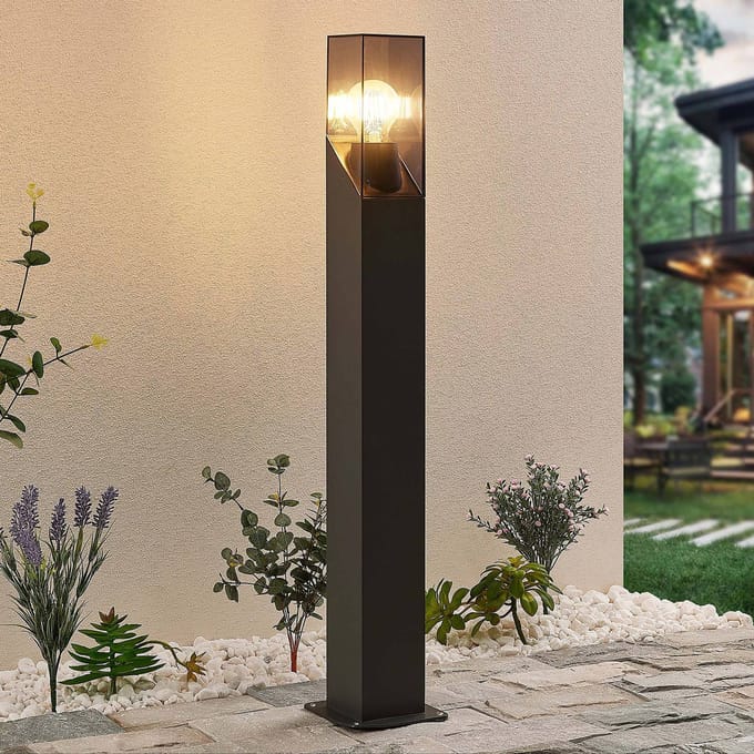 Lucande - Tuinpad verlichting - 1licht - Aluminium, polycarbonaat - H: 80 cm - E27 - antraciet, helder
