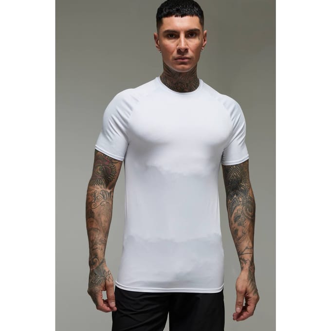 Tall Men's Active Lightweight Essentials Gym Muscle Fit Raglan T-shirt | White | Size Medium