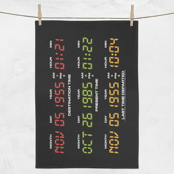 Back To The Future Destination Clock Tea Towel