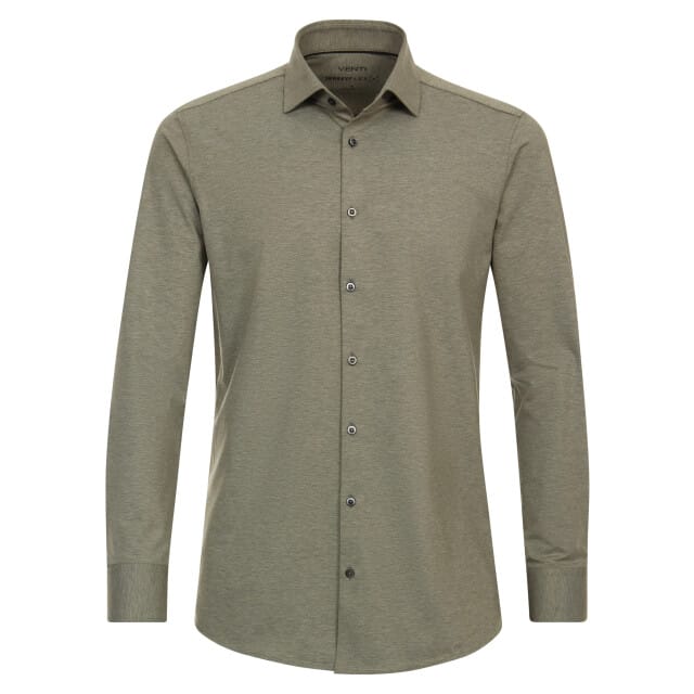 VENTI modern fit overhemd - jersey - groen - Strijkvrij - Boordmaat: 39