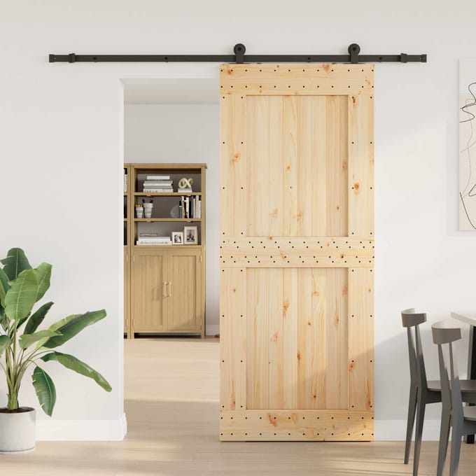 vidaXL - Schuifdeur - NARVIK - Naturel - en - Zwart - 95 - x - 210 - cm - (213,5 - cm)