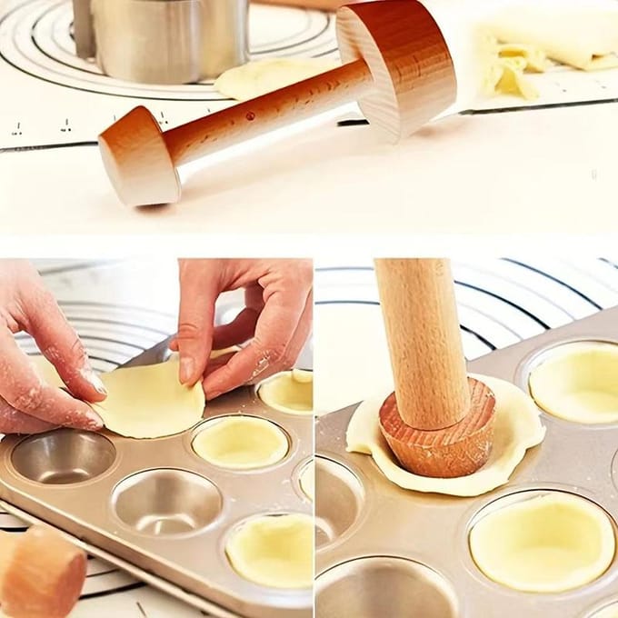 Moule à tarte aux œufs en bois Moule à tarte Moule à tarte aux œufs à deux têtes Moule à tarte aux œufs de couleur en bois Rouleau à pâtisserie Gadget de cuisine Round beige
