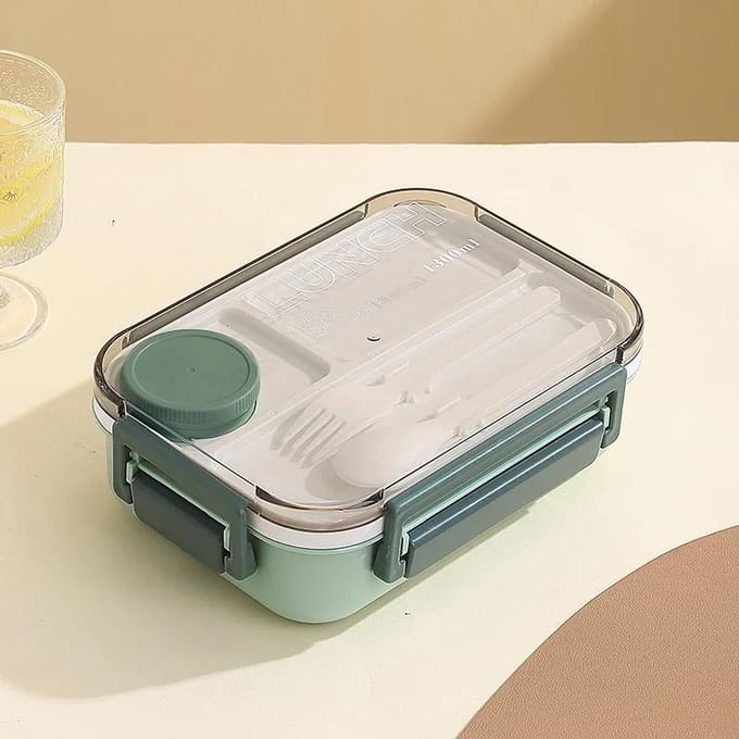 Boîte à déjeuner 1300ML Plastique Portable Compartiment Boîte Bento Micro-ondes Étudiants Bureau Récipient Alimentaire avec Fourchette et Cuillère Vaisselle beige