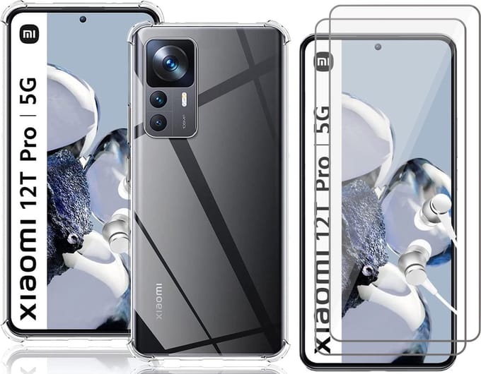 Hoesje geschikt voor Xiaomi 12T / 12T Pro - 2x Screen Protector GlassGuard - Back Cover Case ShockGuard Transparant & Screenprotector