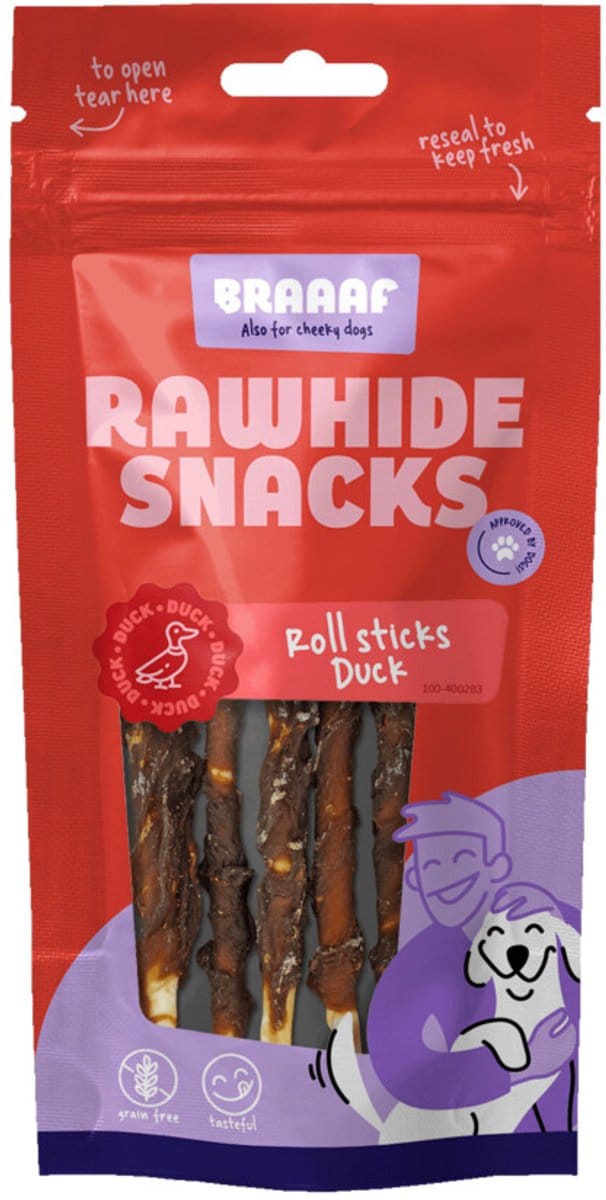 Braaaf Hondensnack Rol Sticks Eend 12 cm - 10 x 80 gr - Voordeelverpakking