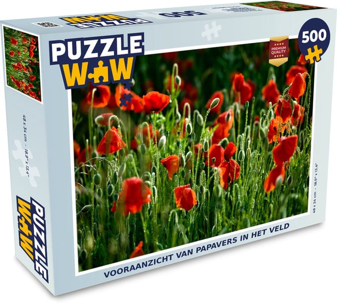 Puzzel Vooraanzicht van papavers in het veld - Legpuzzel - Puzzel 500 stukjes