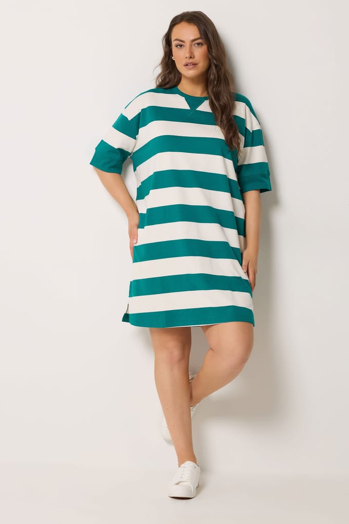 Yours Tealblauwe En Witte Gestreepte Tshirtjurk Size 62-64
