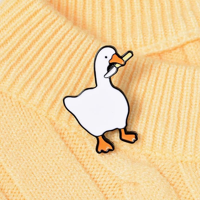 Stoute Gans Emaille Broche, Cartoon Dier Vormig Badge, Tas Revers Accessoire, Creatief Sieraden Cadeau wit