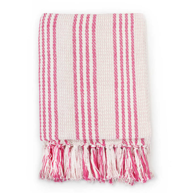 vidaXL - Plaid - strepen - 220x250 - cm - katoen - roze - en - wit
