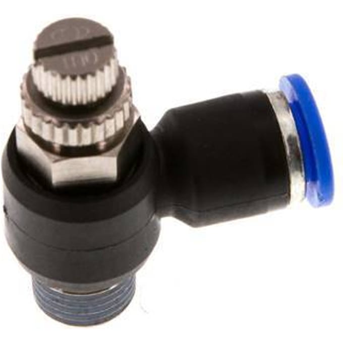 L-stuk Regelventiel 6 mm - R1/8'' Regeling-Uit Messing/Nylon