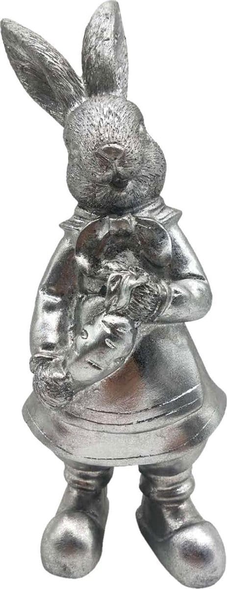 Clayre & Eef Beeld Konijn 22 cm Zilverkleurig Kunststof