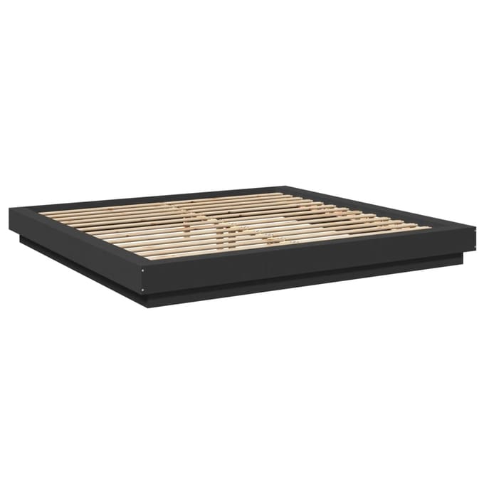 vidaXL - Bedframe - met - LED-verlichting - bewerkt - hout - zwart - 180x200 - cm