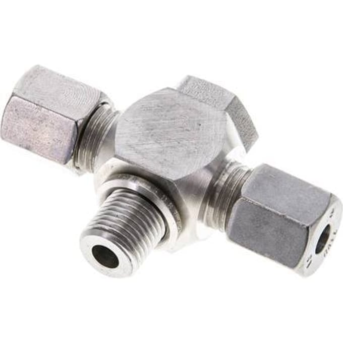 6S & G1/4'' RVS T-Draaidoorvoer Snijringkoppeling Buitendraad 400bar ISO 8434-1