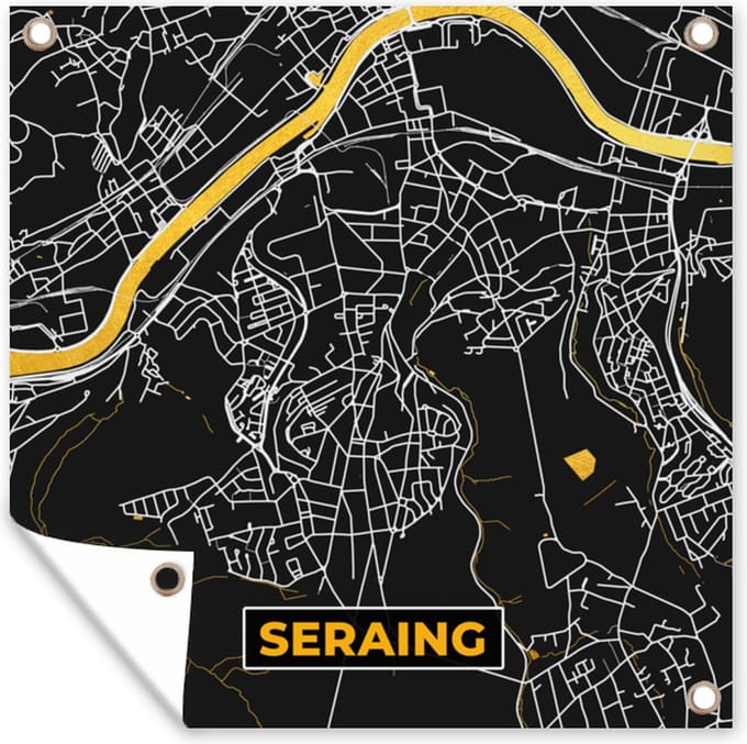 Tuindoek Plattegrond - Kaart - Seraing - Goud - Stadskaart - 100x100 cm