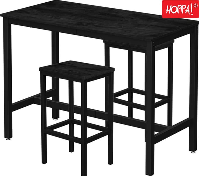 Hoppa! Bartafel- en barkrukkenset - Zwart - Bartafel 120×60×90 cm, 2 barkrukken 30×40×65 cm (L×B×H)