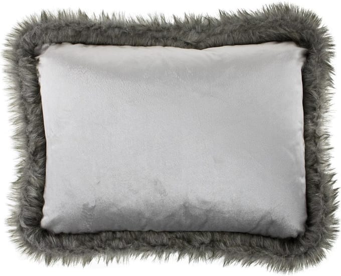 Sierkussen - Fluweel/bont * - Zilver - 35 Cm X 45 Cm
