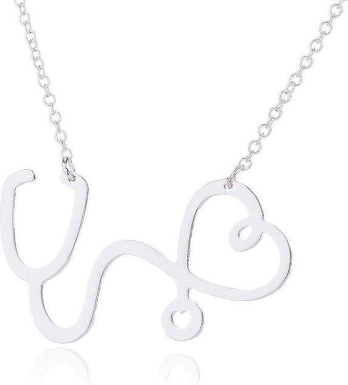 24/7 Jewelry Collection Stethoscoop Hart Ketting - Dokter - Zilverkleurig