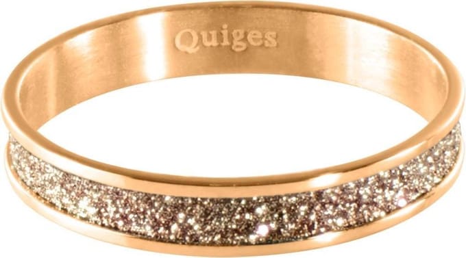 Quiges Stapelring Dames - Vulring Bruin Glitter - RVS Roségoudkleurig - Maat 20 - Hoogte 4mm