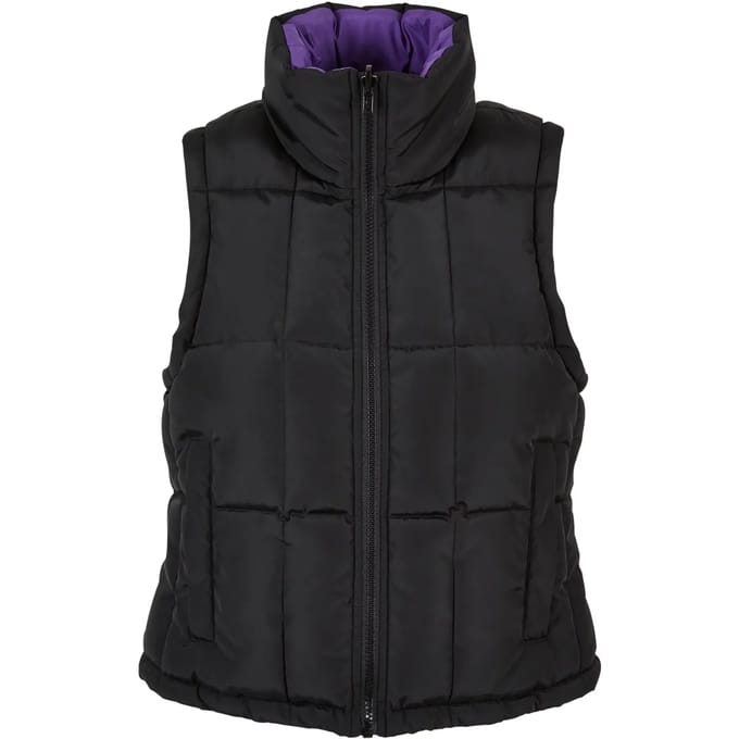 Urban Classics - Reversible Cropped Puffer Mouwloos jacket - S - Zwart/Paars