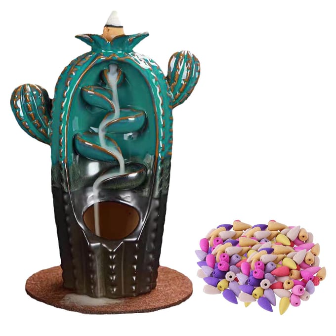 Waterval Wierookhouder Keramiek Antiek Cactus Vorm Decoratieve Backflow Wierookbrander voor blue