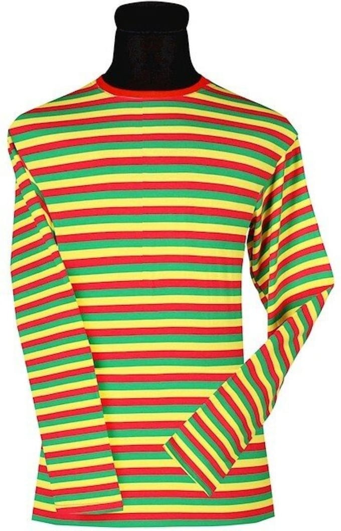 Gestreepte shirt lange mouw geel-rood-groen - Maat M