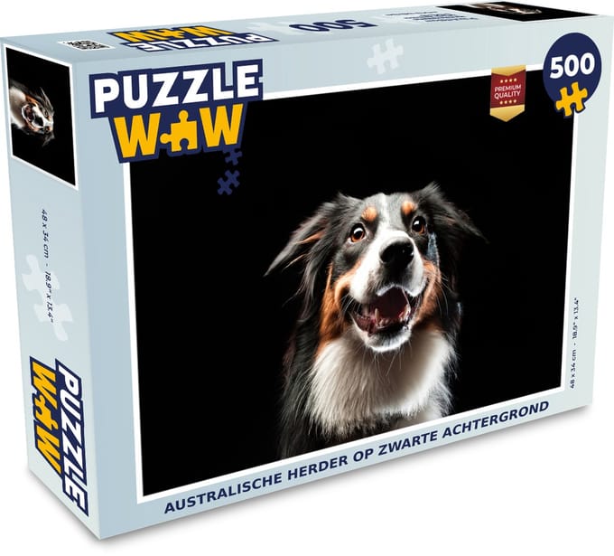 Puzzel Australische herder op zwarte achtergrond - Legpuzzel - Puzzel 500 stukjes